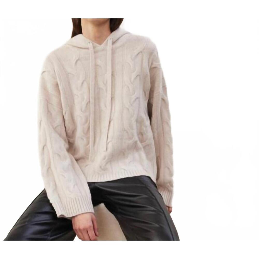 NEW W. CASHMERE marigold cable knit hoodie in mist